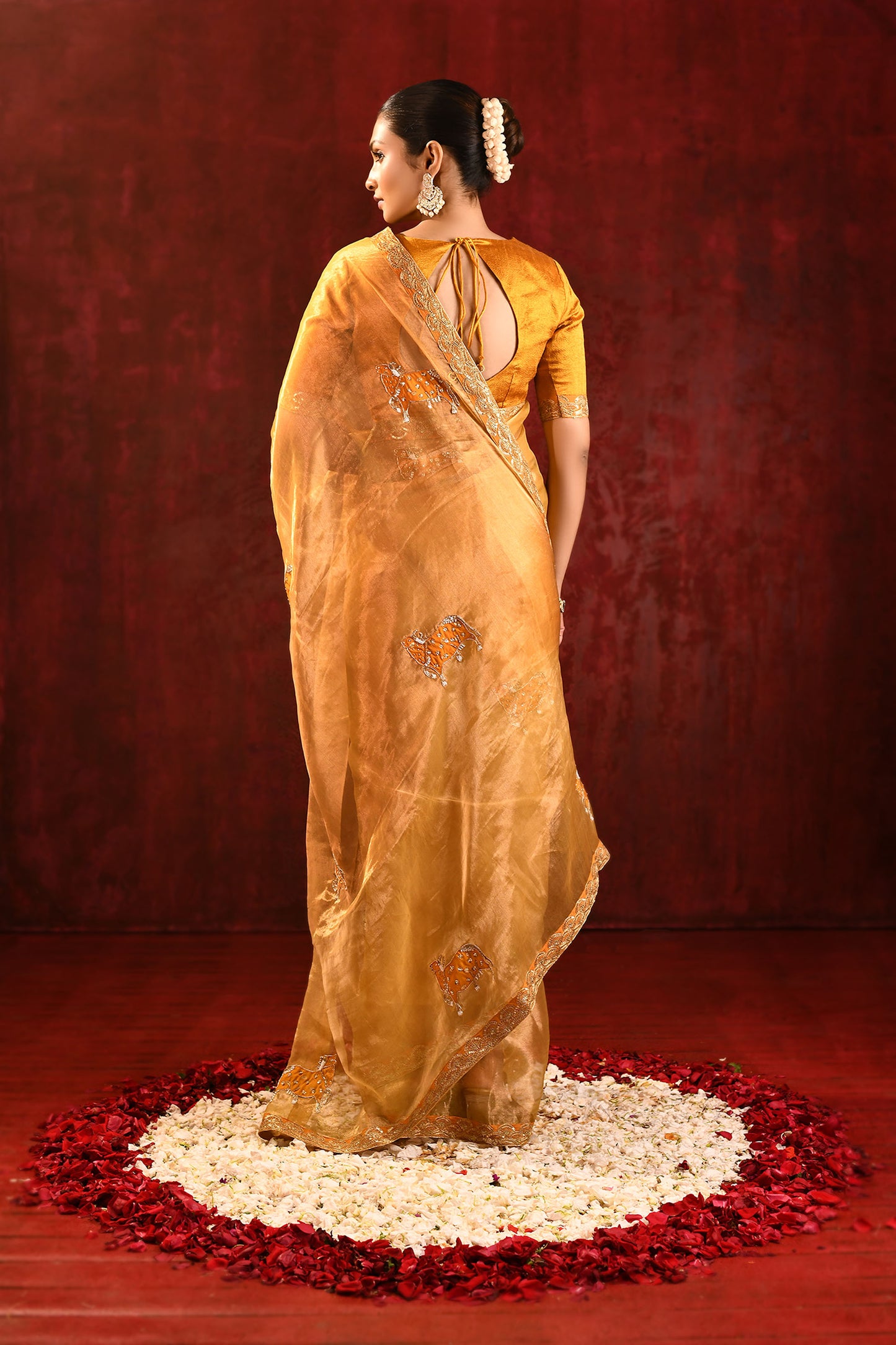 Jewel Gold Embroidered Tissue Gomatha Saree