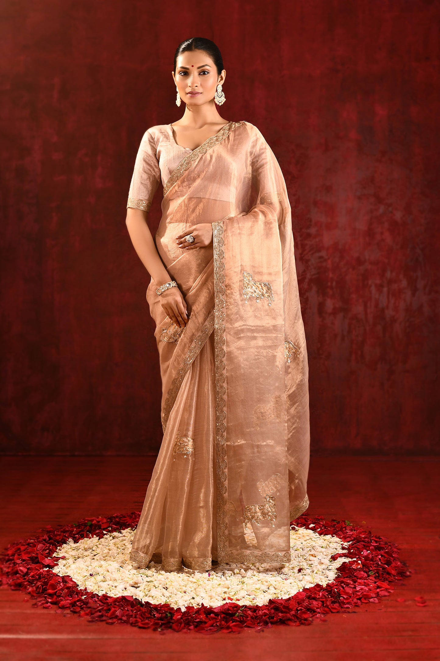 Light Beige Embroidered Tissue Gomatha Saree