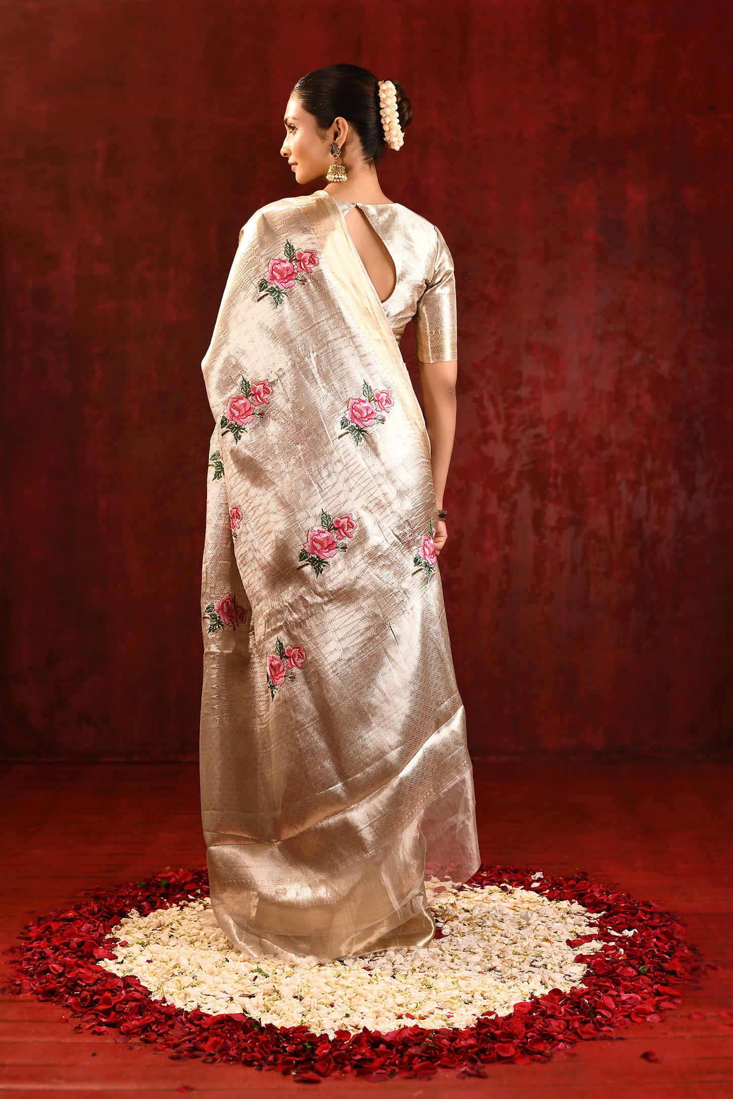Jewel Gold Floral Tissue Embroidered Saree