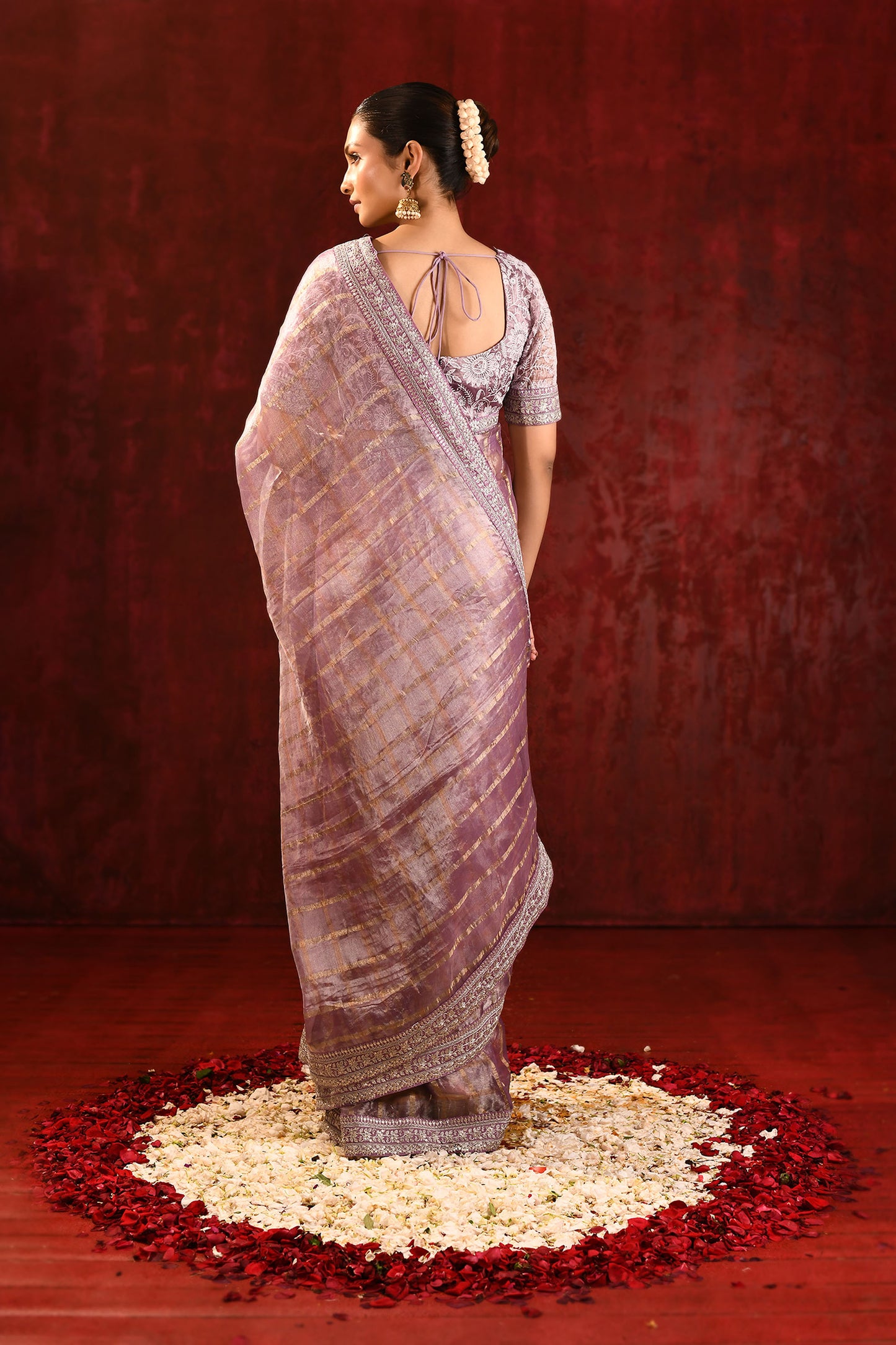 Metallic Purple Embroidered Tissue Saree
