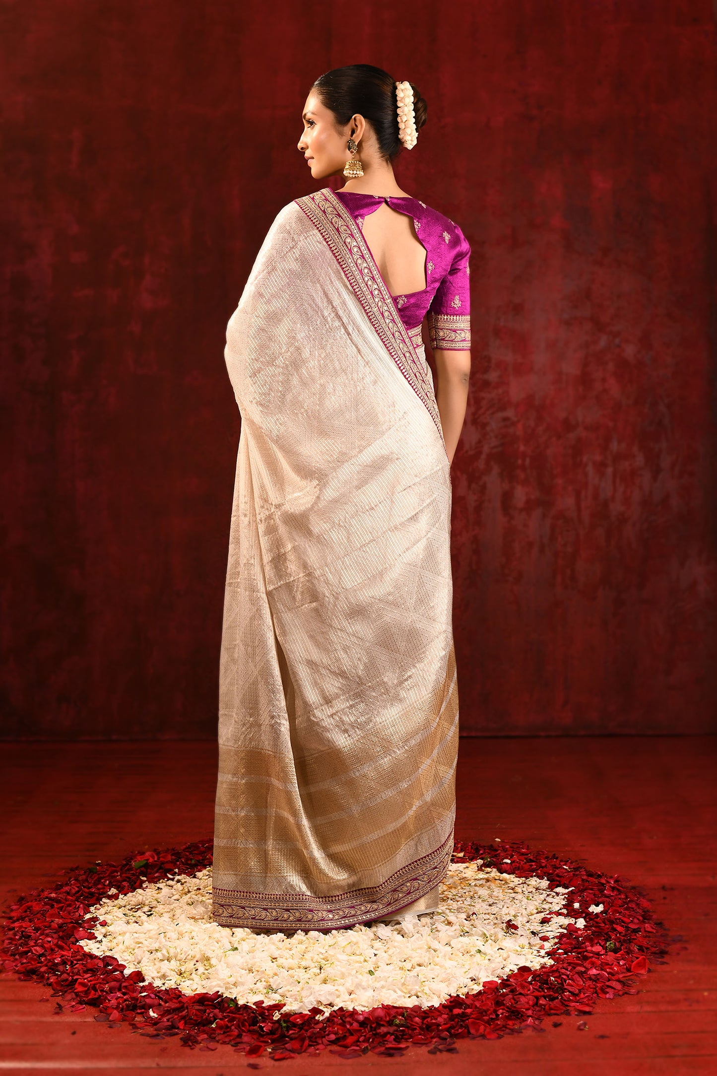 Soft Gold Tissue Embroidered Metallic Saree