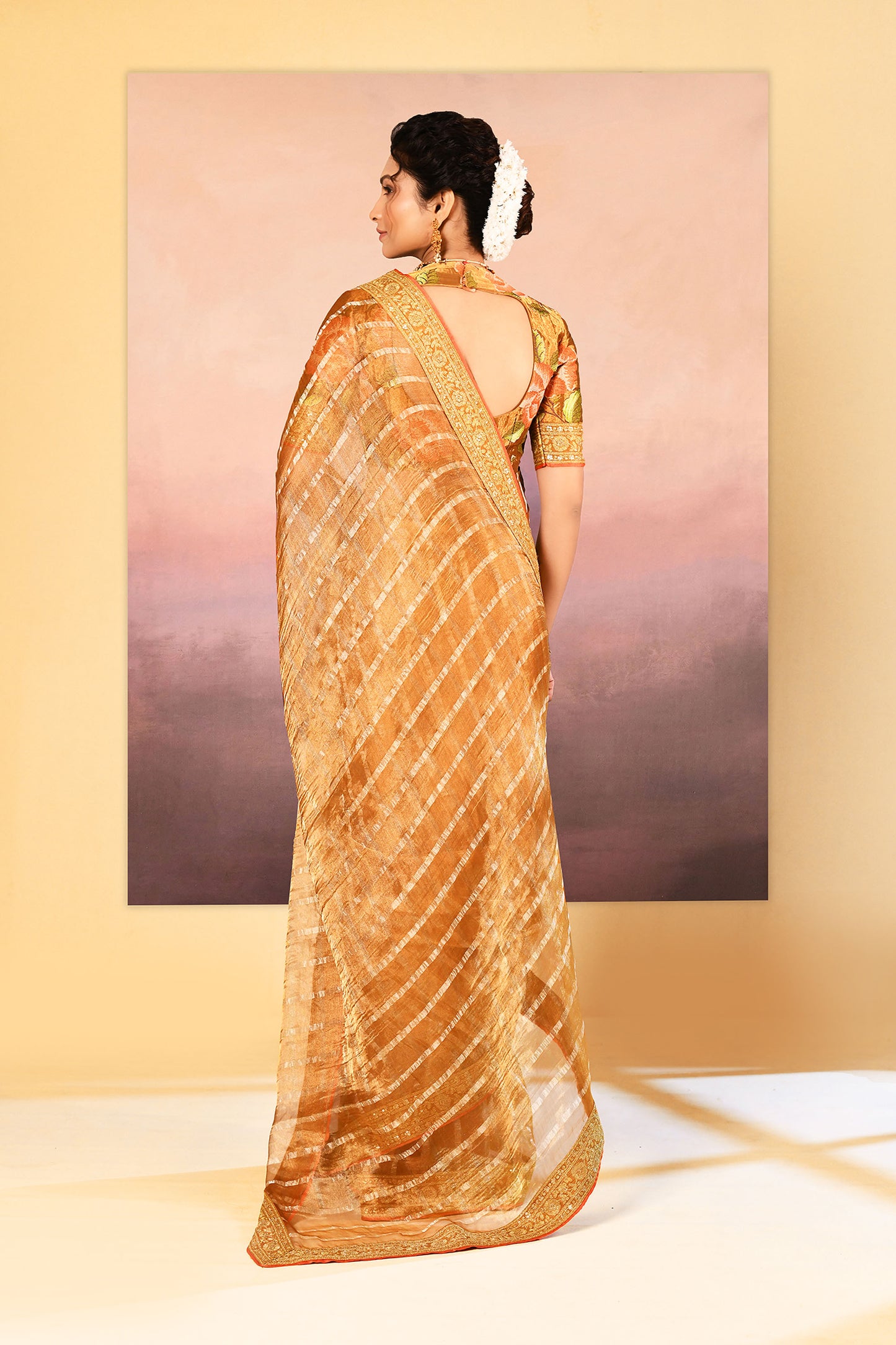 Classic Gold Embroidered Tissue Saree