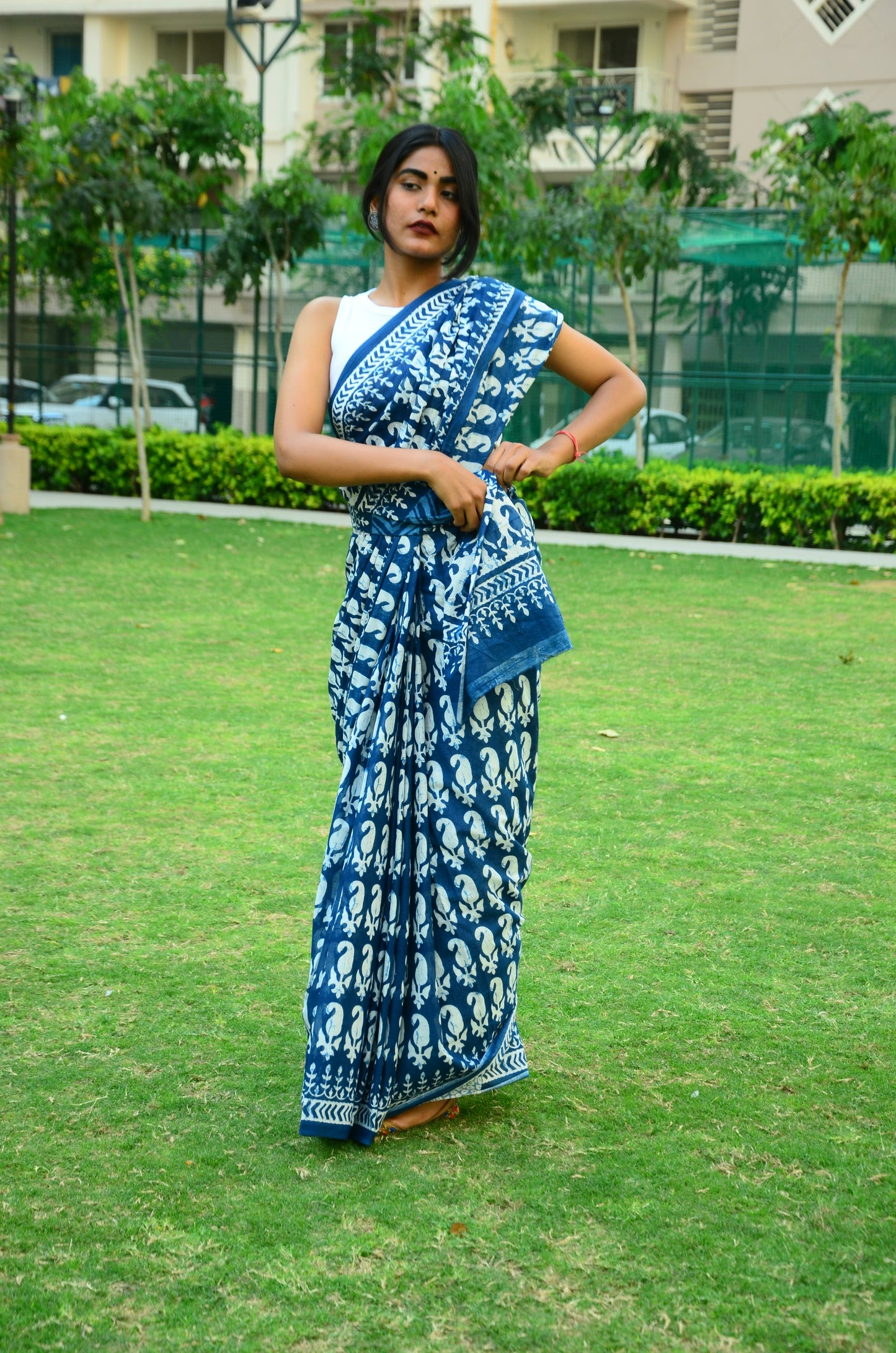 Ocean of Love - Indigo Collection - Blue Cotton Mulmul Bagru Saree