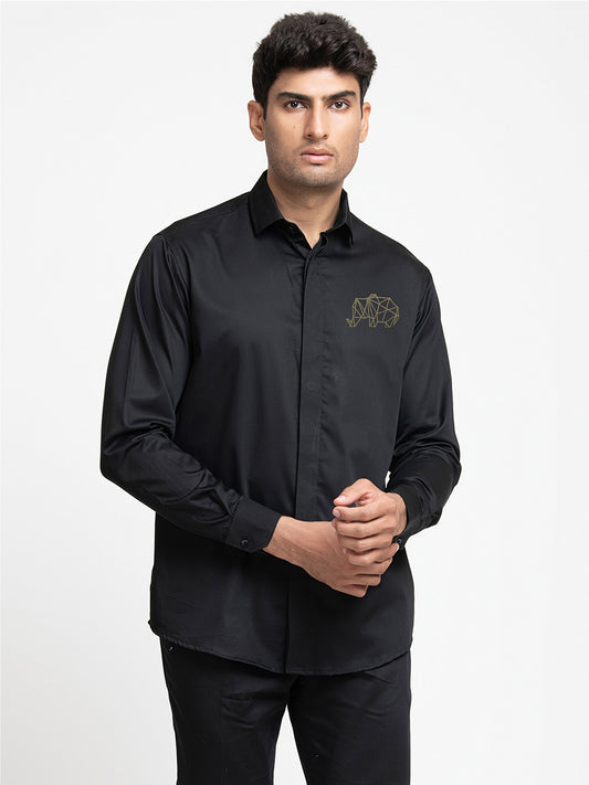 Black Cotton satin Perto Elephant Shirt