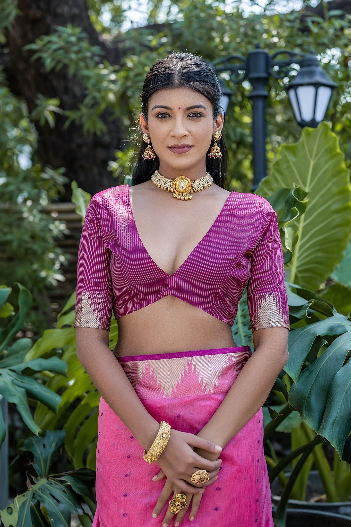 Elisha Pyramid Pink Raw silk Zari woven Saree