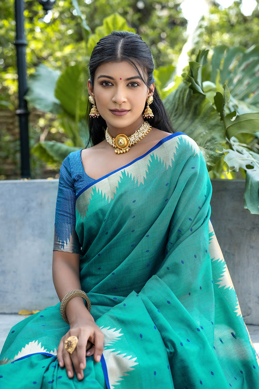 Elisha Pyramid Rama Raw silk Zari woven Saree