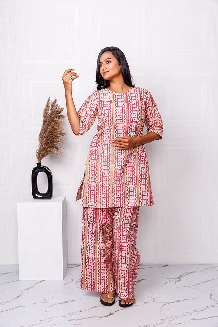 Pure Khadi Cotton Handwoven Peach Co-ord set