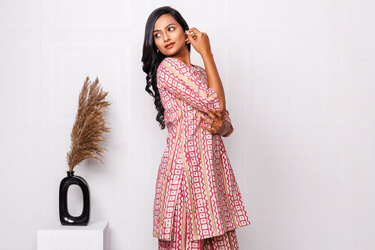 Pure Khadi Cotton Handwoven Peach Co-ord set