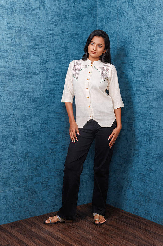 Pure Khadi Cotton Handwoven Off White Check Shirt