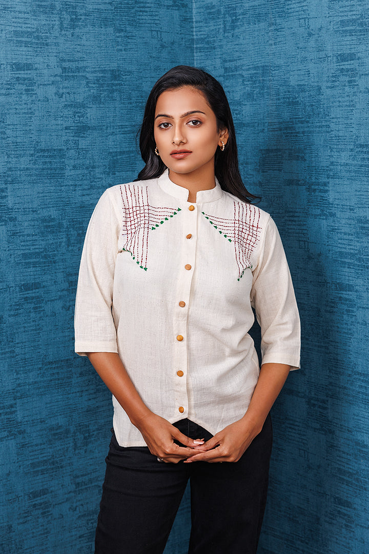 Pure Khadi Cotton Handwoven Off White Check Shirt