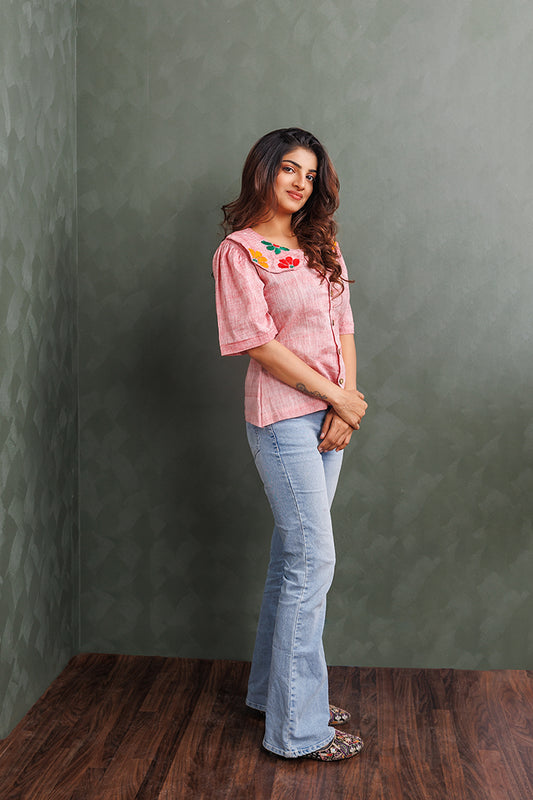 Pure Khadi Cotton Handwoven Peach Shirt