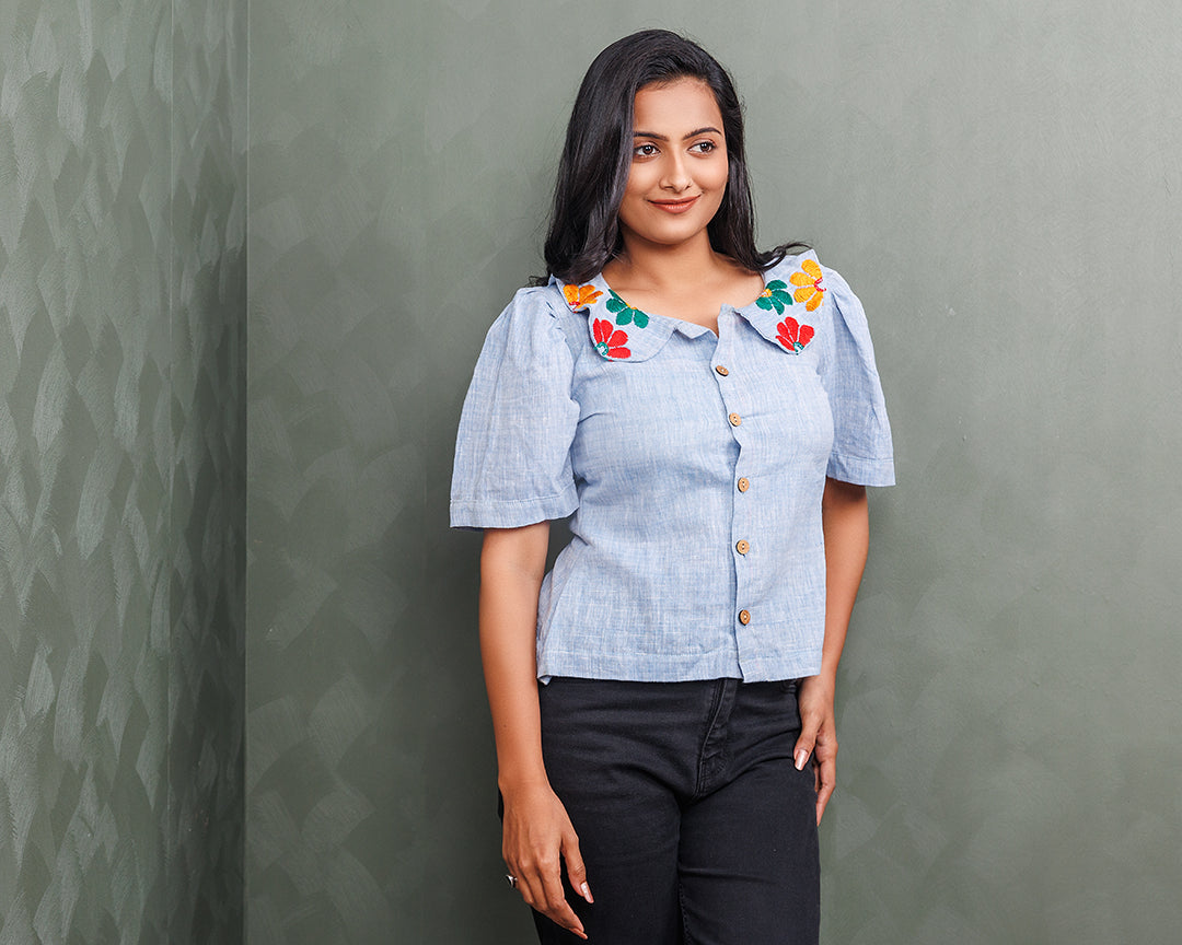 Pure Khadi Cotton Handwoven Blue Shirt