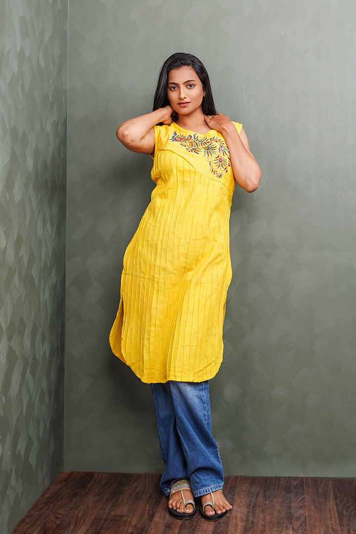 Pure Khadi Cotton Handwoven Yellow Kurti