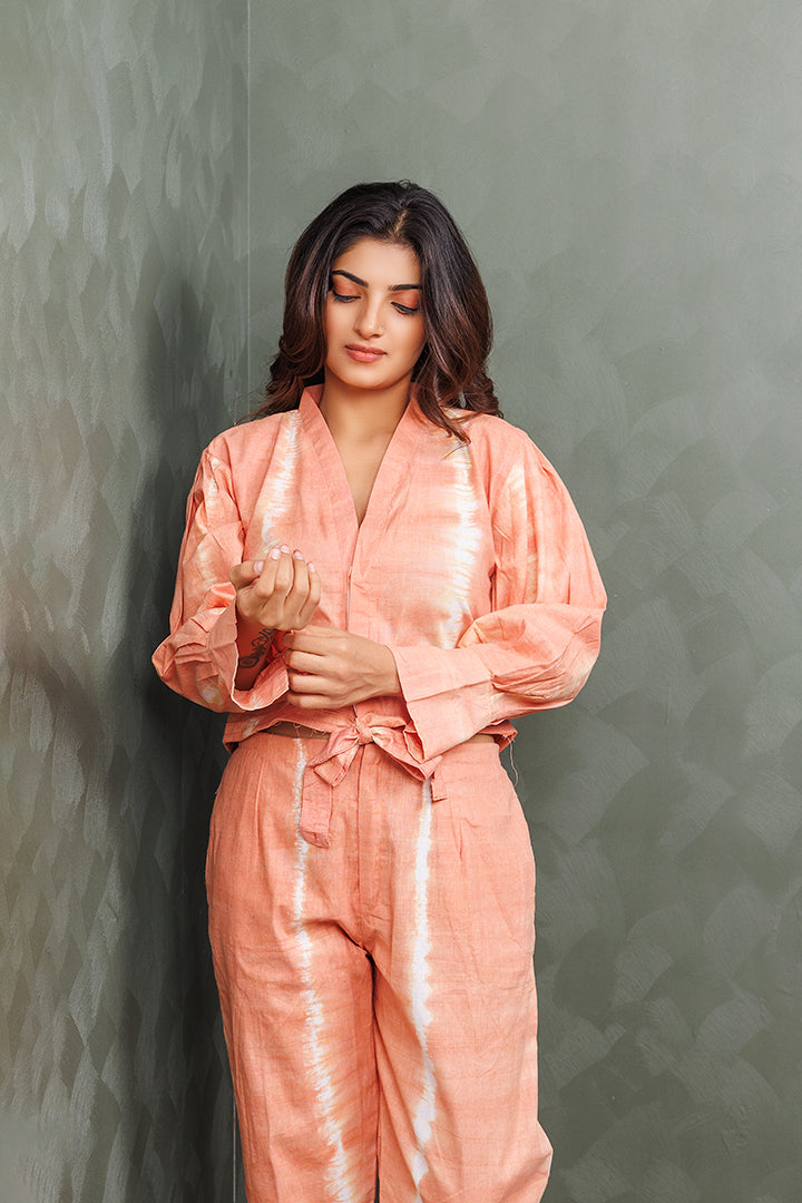 Pure Khadi Cotton Handwoven Orange Co-ord set