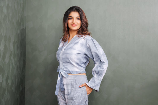 Pure Khadi Cotton Handwoven Grey Co-ord set