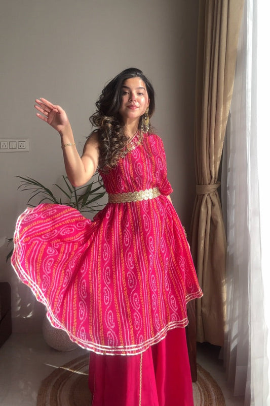 Meher Pink Georgette Bandhani Festive Palazzo set