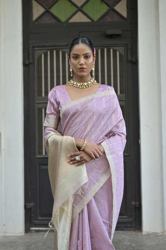 Fuji Silk Purple Premium Tussar Silk Zari woven Saree