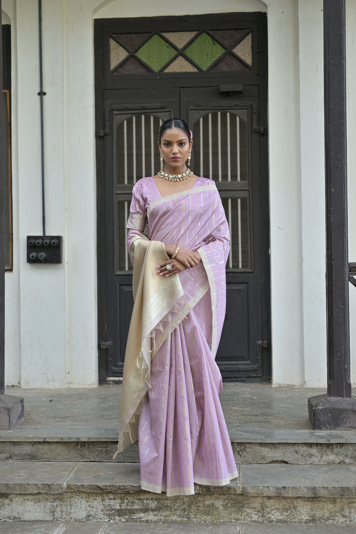Fuji Silk Purple Premium Tussar Silk Zari woven Saree