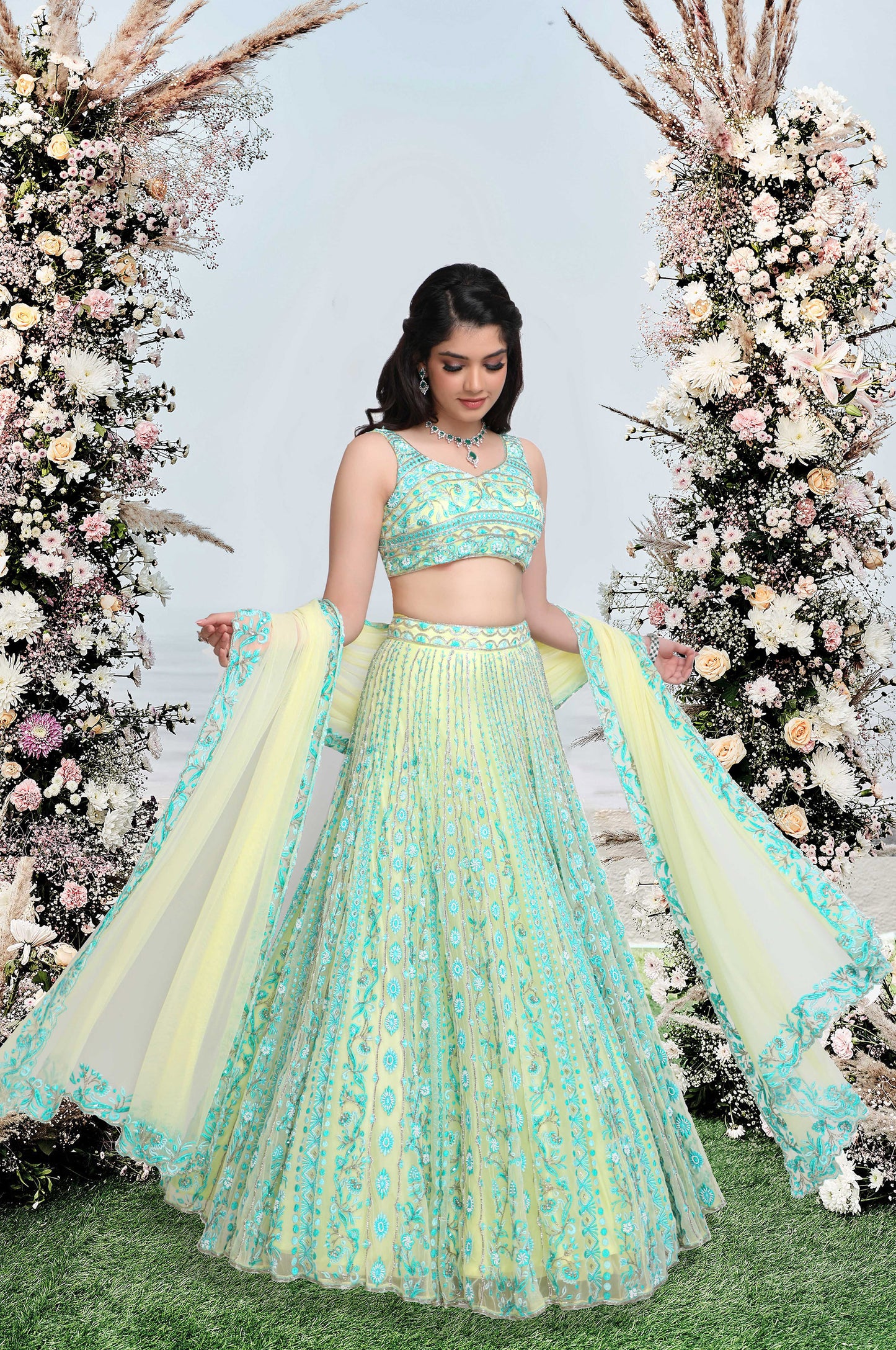 Daisies in Love Lehenga Set-Green