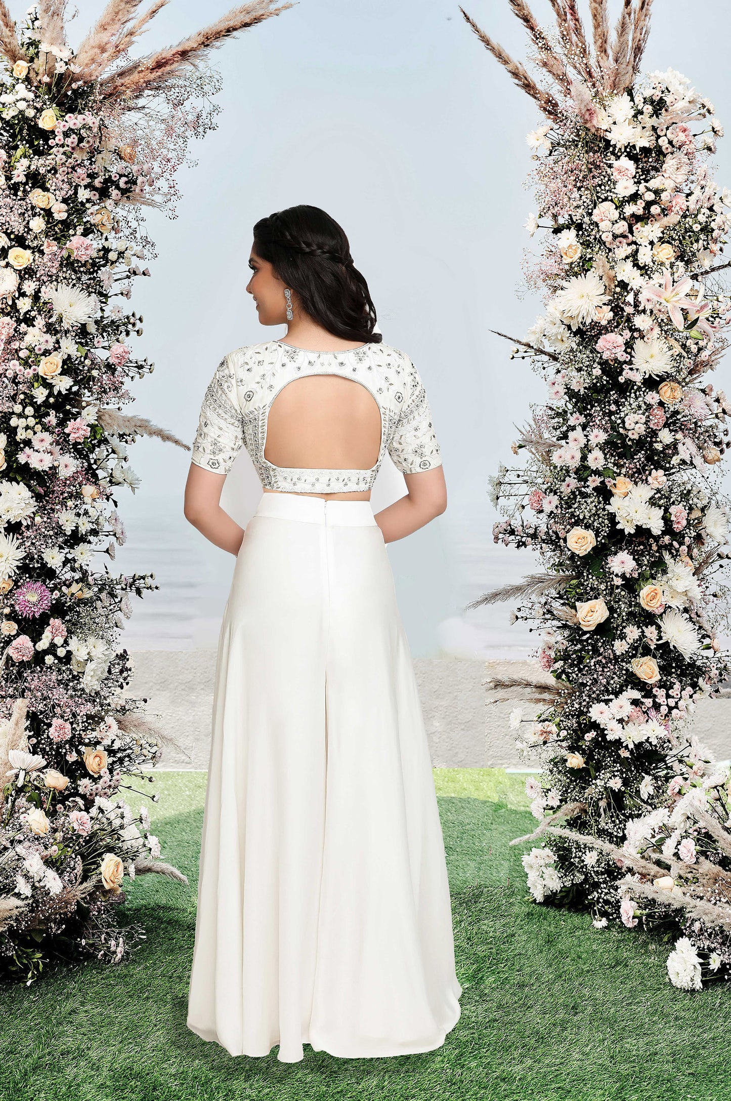 Daffodil Crop Top Designer Palazzo- White