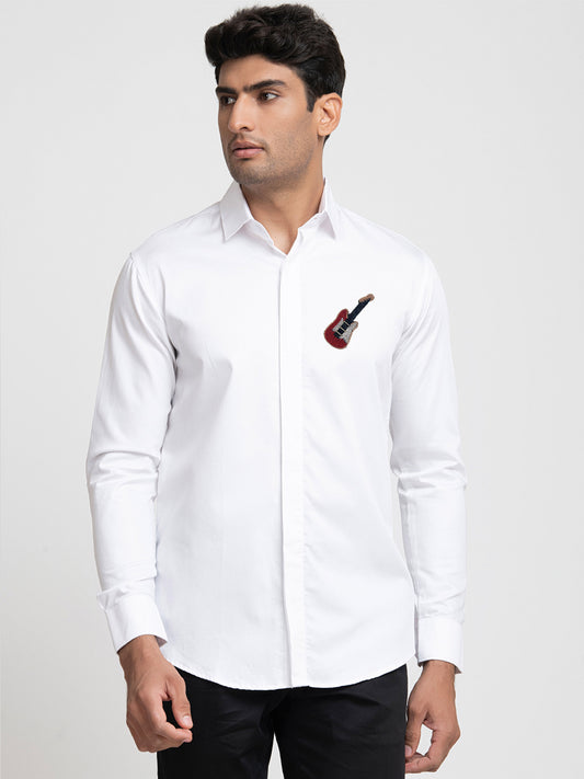 White Giza Cotton Guitar embroidery shirt