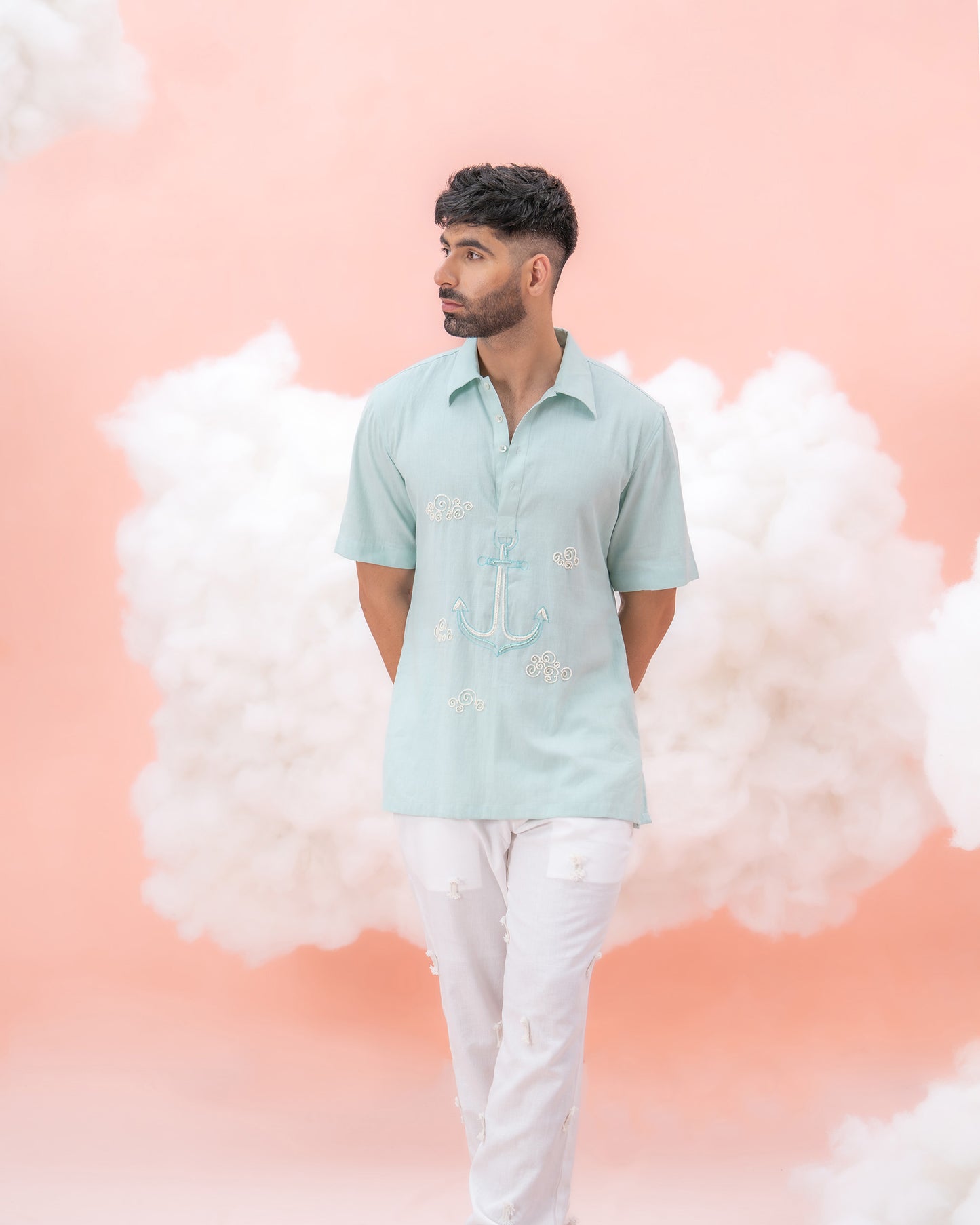 Anchor cloud Blue Linen Cotton shirt