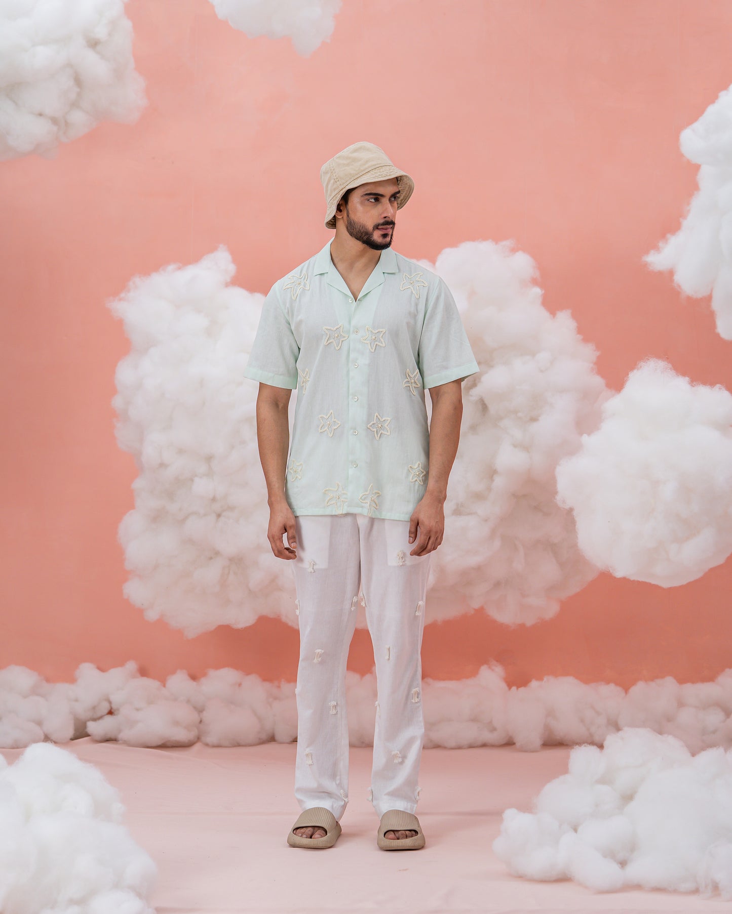 Summer star Light mint Linen Cotton shirt