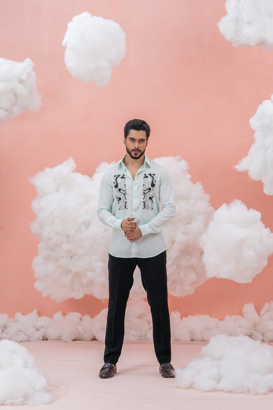 Zebra high Light Blue Vegan Silk Hand Dyed shirt