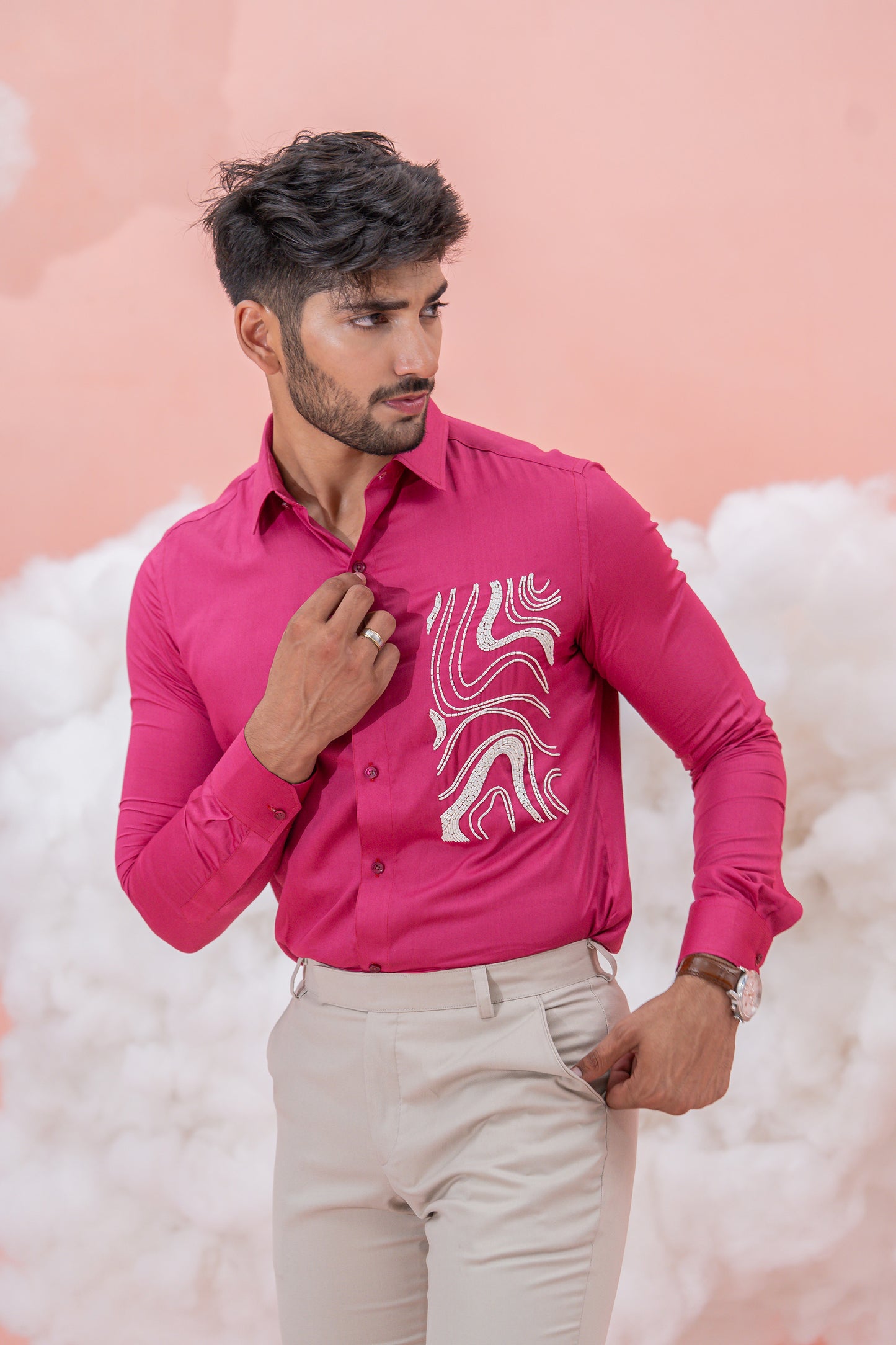 Wave off Dark Pink Hand dyed shirt