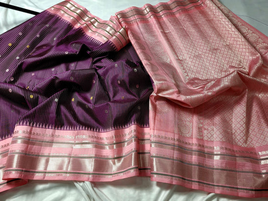 Purple with Baby pink Pallu Pure Gadwal Pattu handloom Saree