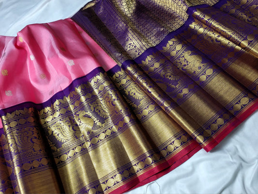 Pink with Dark Blue Pallu Pure Gadwal Pattu handloom Saree