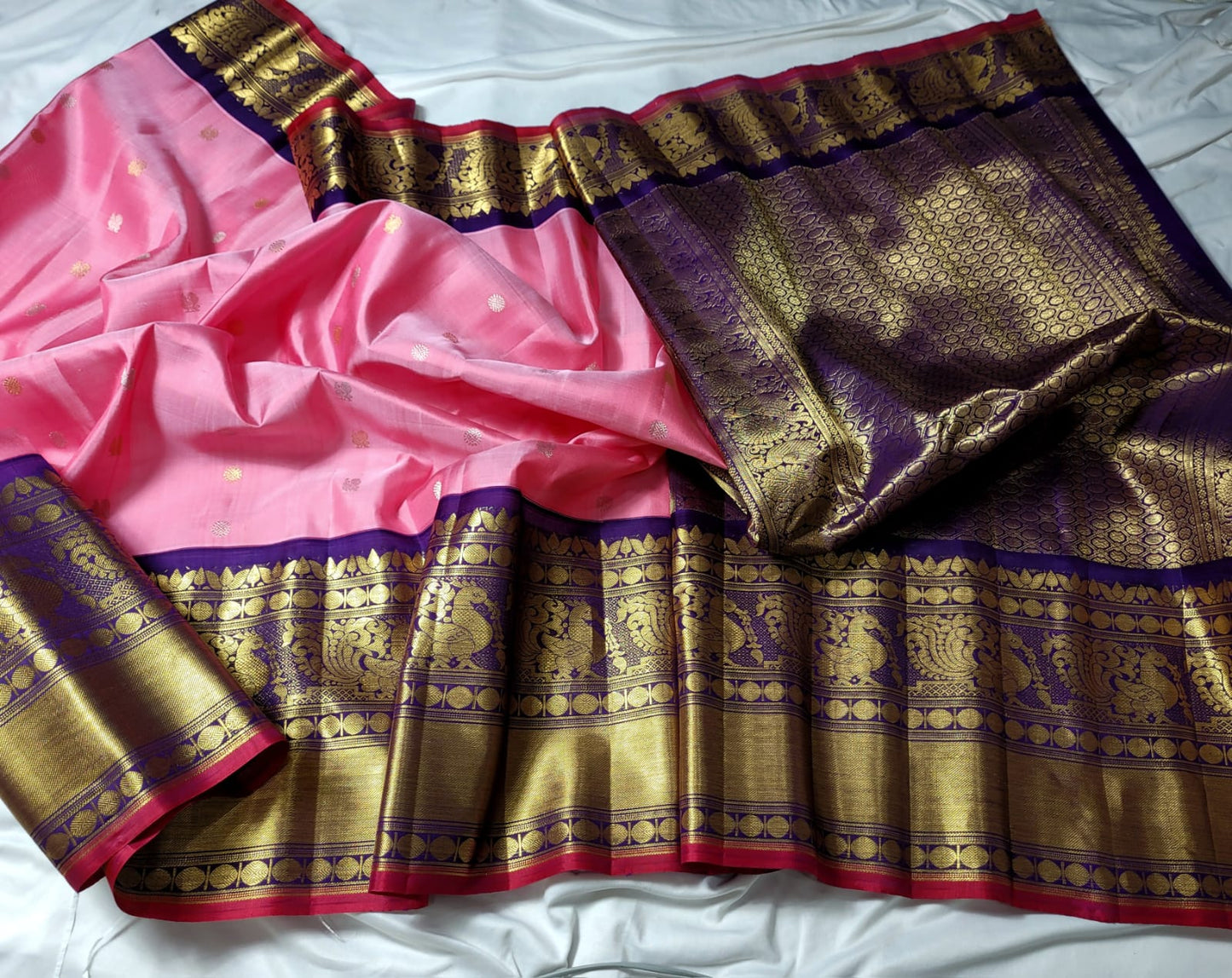 Pink with Dark Blue Pallu Pure Gadwal Pattu handloom Saree