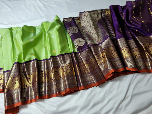 Green with Dark Blue Pallu Pure Gadwal Pattu handloom Saree