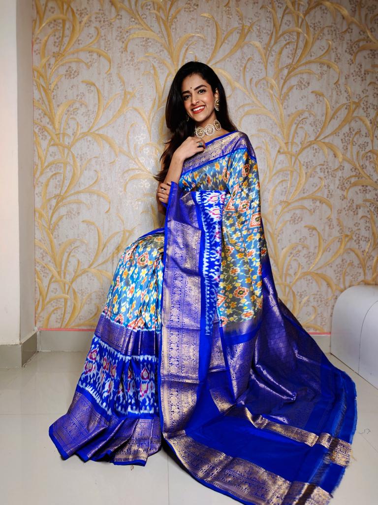 Royal Blue Pure Ikkat silk Saree