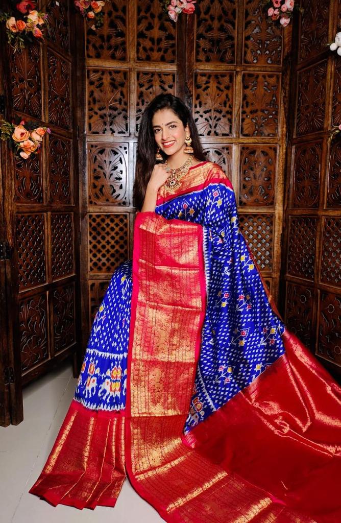 Dark Blue Pure Ikkat silk Saree