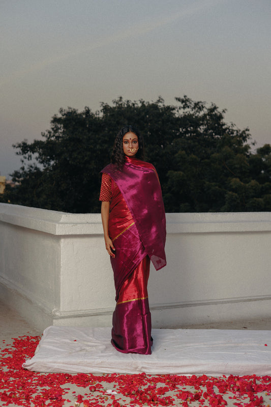 Navya I Red and Purple Handloom Tissue Saree