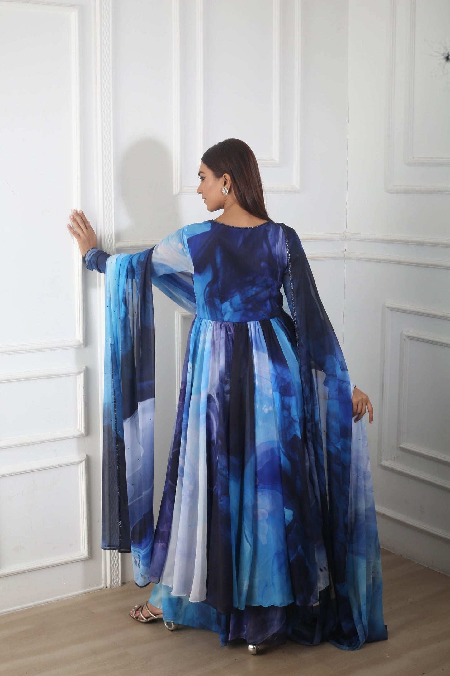 Blue Crepe Printed Anarkali Set