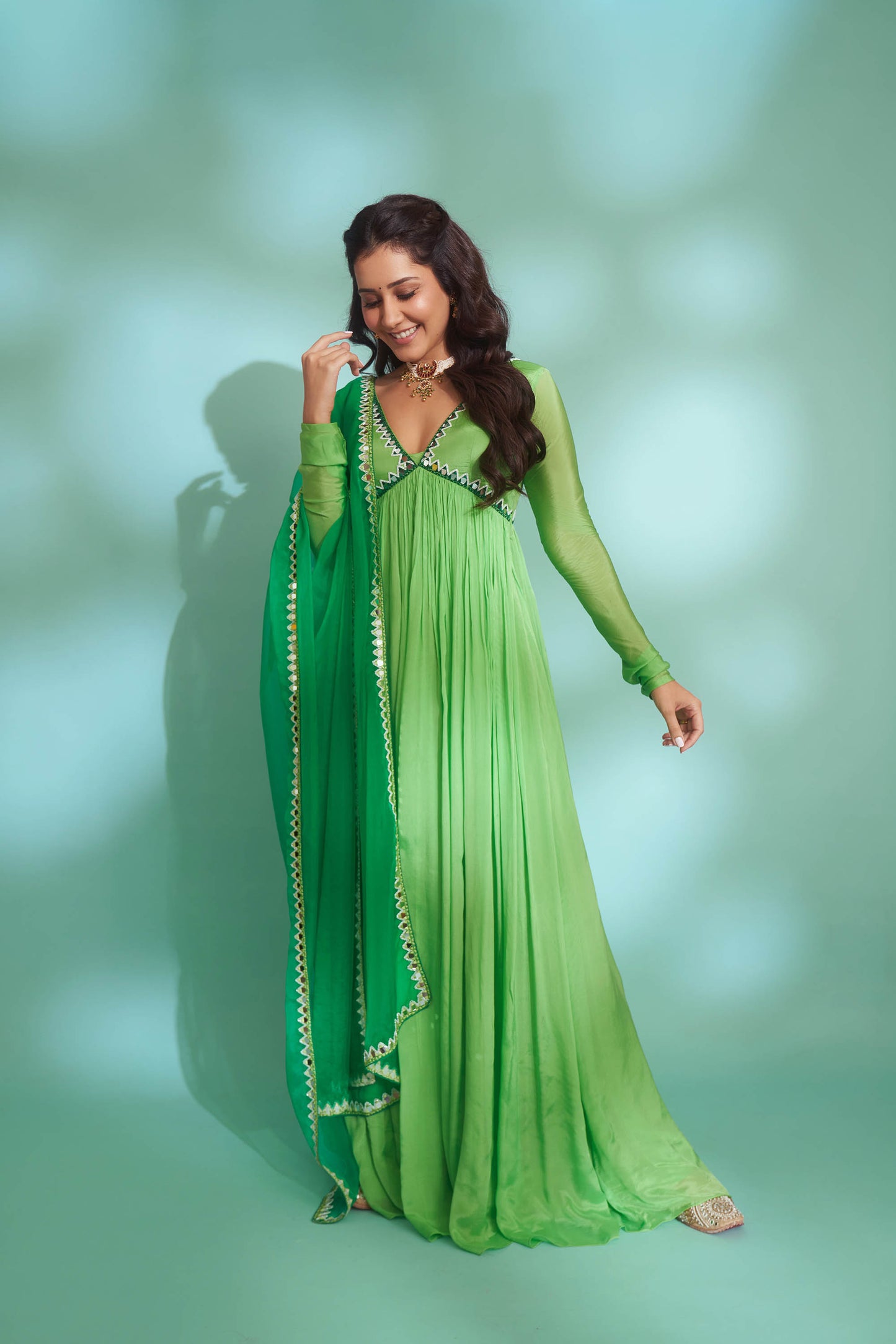 Light Green Chinon Crepe Anarkali Set