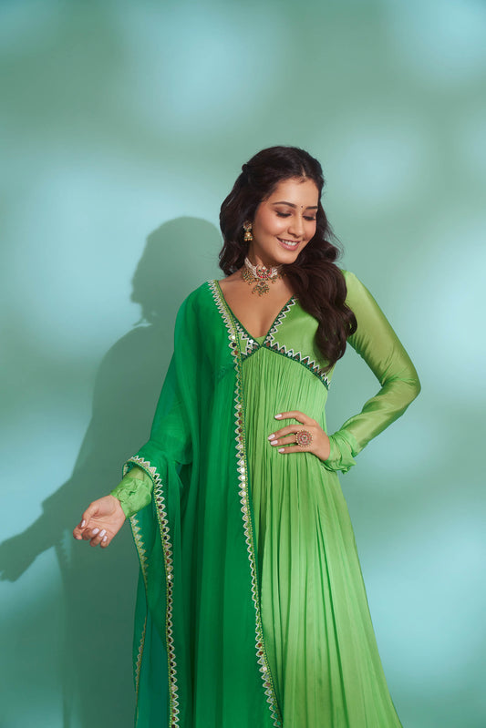 Light Green Chinon Crepe Anarkali Set