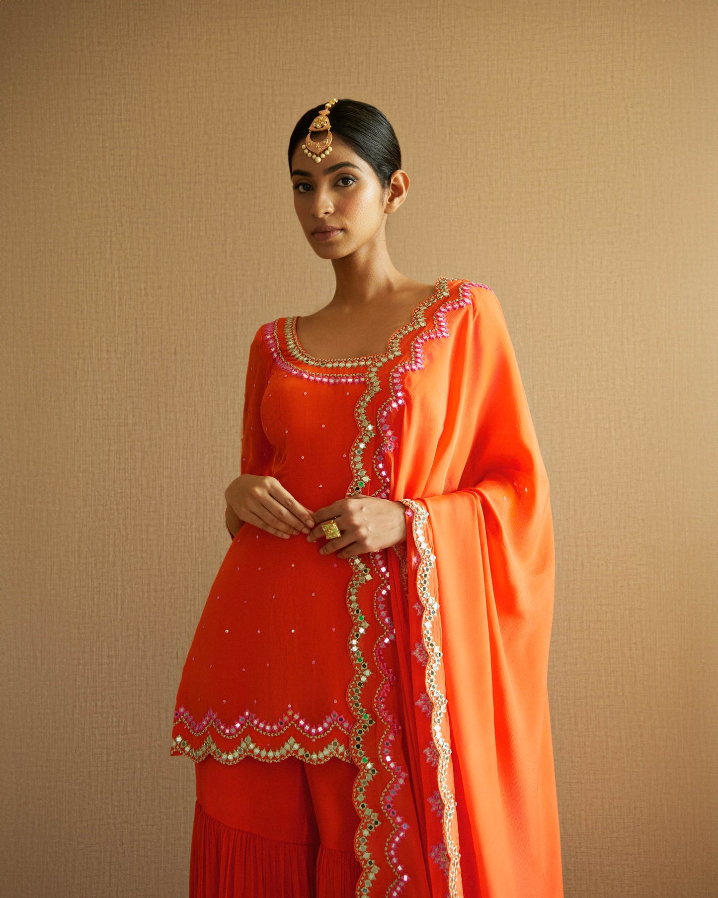 Orange Crepe Sharara Set