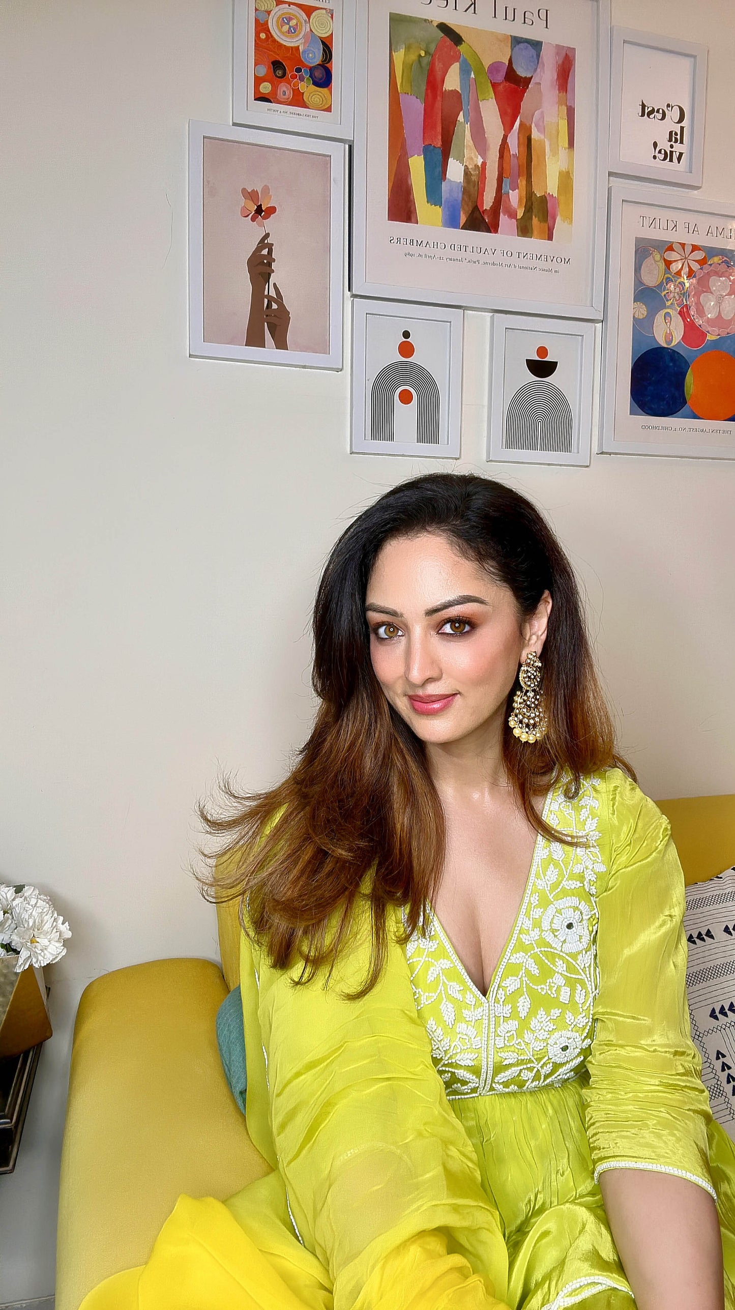 Parrot Green Crepe Hand Embroidered Kurti Set