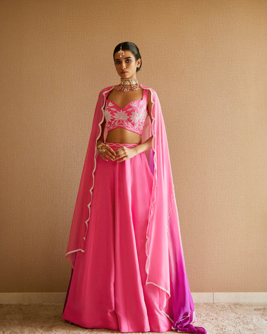 Baby Pink Silk Hand Embroidered Lehenga Set