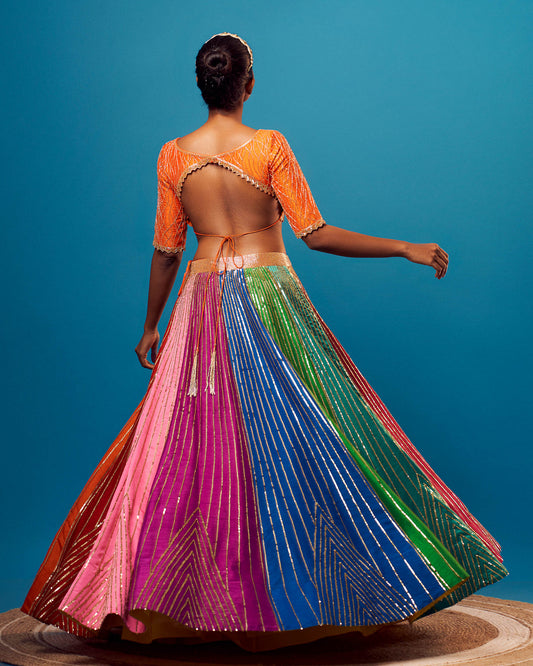 Orange and Yellow Silk Lehenga Set