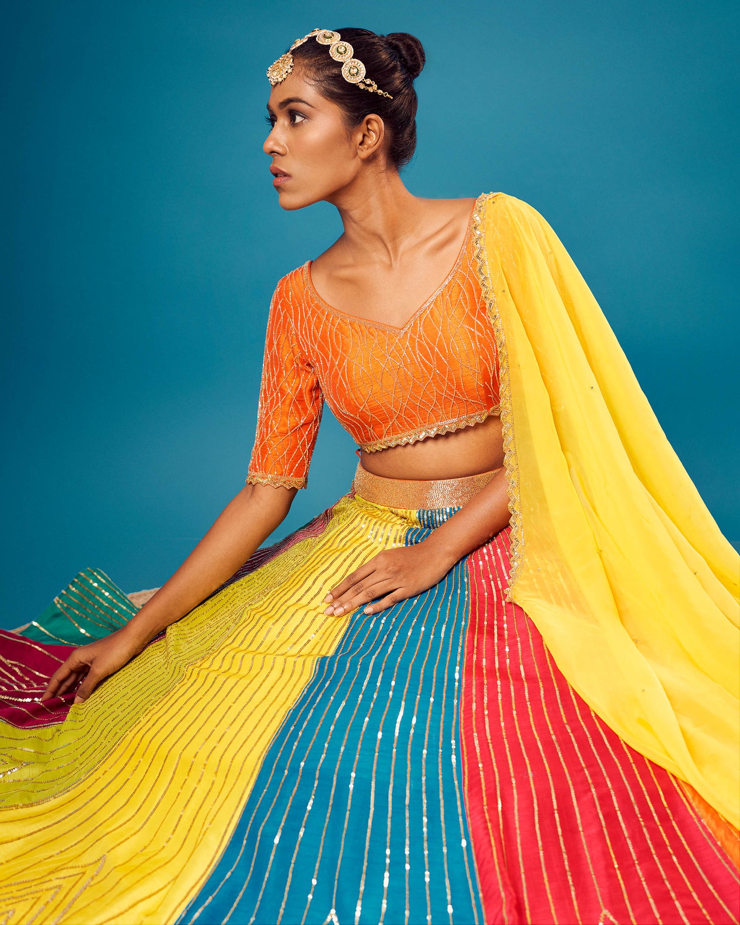 Orange and Yellow Silk Lehenga Set