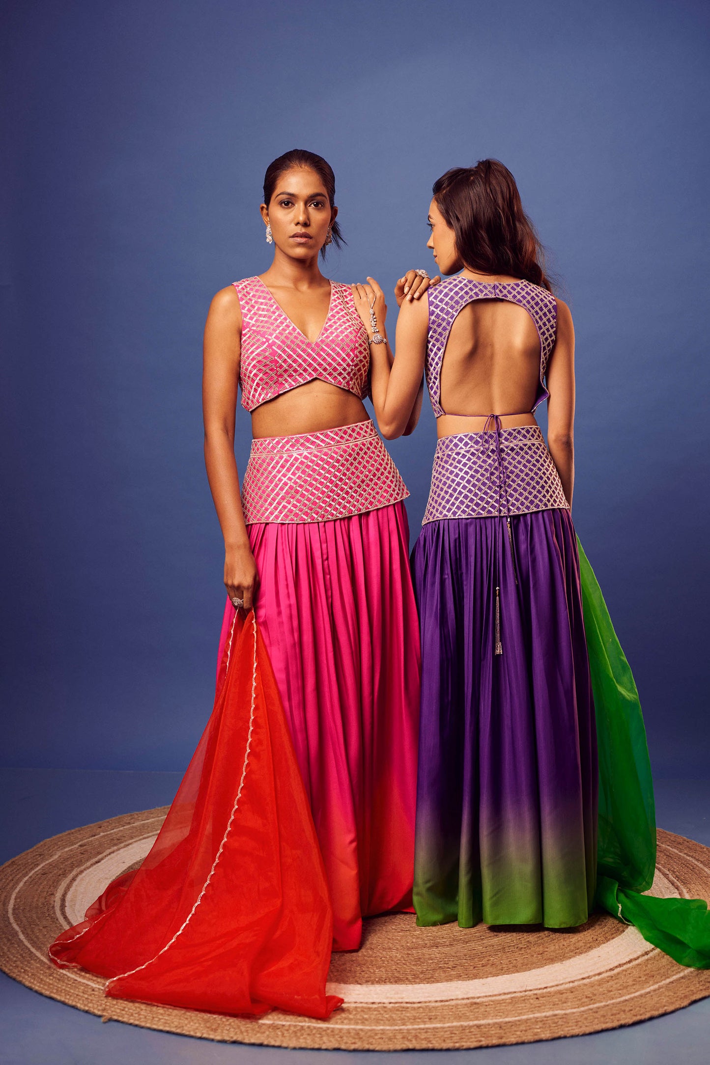 Pink-Orange Ombre French Crepe Jasmine Set