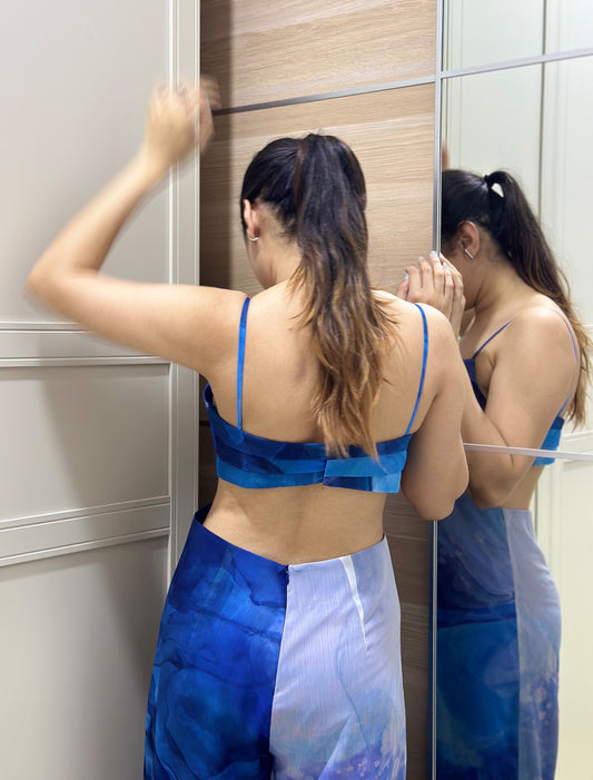 Blue Printed Chiffon Resort wear Jumpsuit