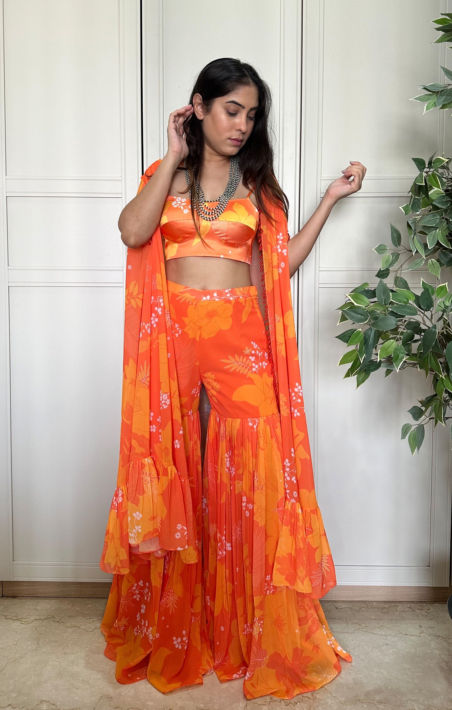 Yellow and Orange Printed Bridesmaid Sharara