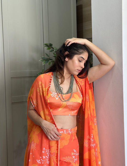 Yellow and Orange Printed Bridesmaid Sharara