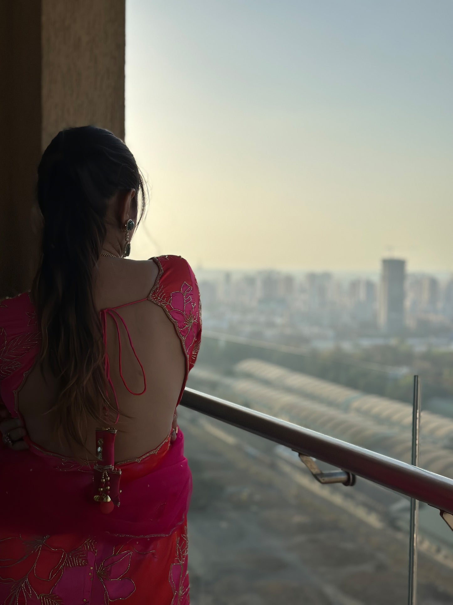 Pink and Red Printed Scoop Scallop Wedding Guest Sharara Set