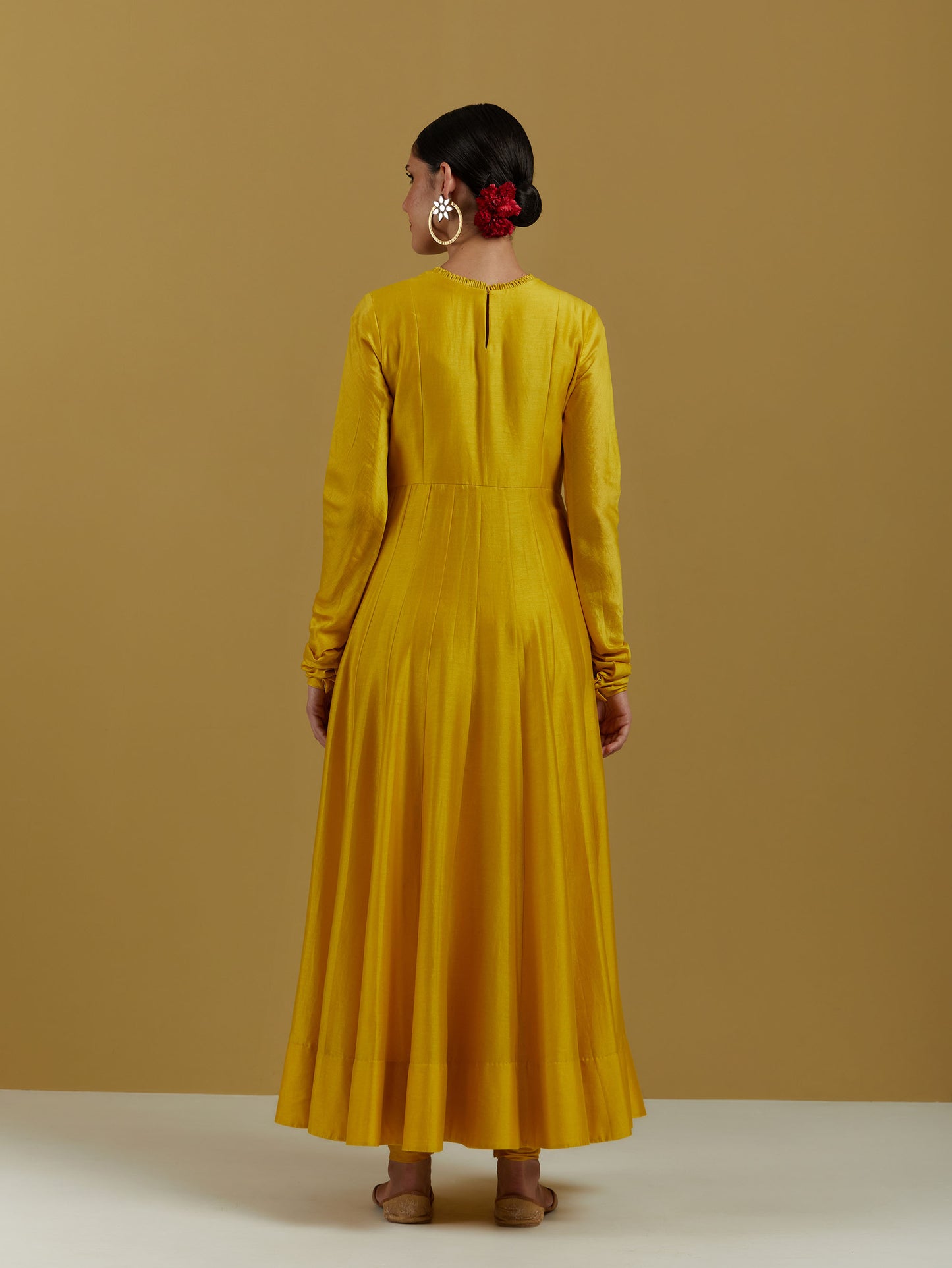 Yellow Chanderi Silk Hand Embroidered Anarkali Set